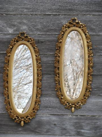 photo of pair of oval mirrors, vintage french country style ornate gold rococo #1