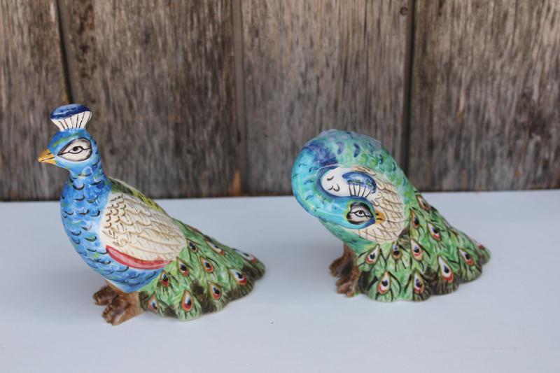 photo of pair of peacocks ceramic S&P, large china bird figurines salt and pepper shakers #1