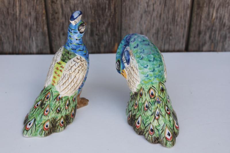 photo of pair of peacocks ceramic S&P, large china bird figurines salt and pepper shakers #2