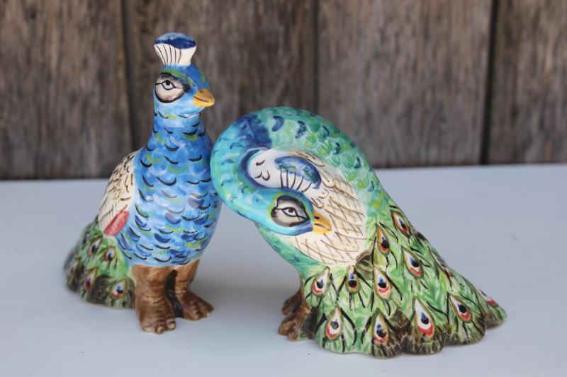 photo of pair of peacocks ceramic S&P, large china bird figurines salt and pepper shakers #5