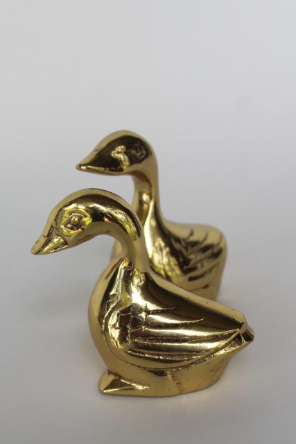 photo of pair of polished brass ducks, solid metal animal figurines w/ shiny gold color #2