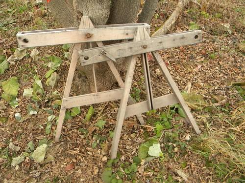 photo of pair of primitive antique quilting frame ends for hand sewing quilts #2