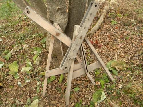 photo of pair of primitive antique quilting frame ends for hand sewing quilts #3