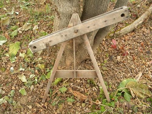 photo of pair of primitive antique quilting frame ends for hand sewing quilts #5