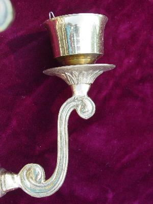 photo of pair of solid brass candle sconces with ornate scrolls #4