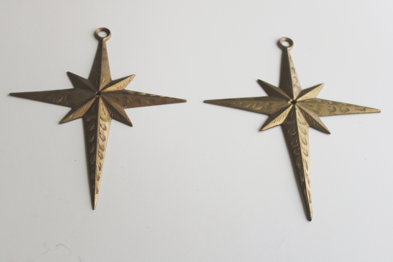 photo of pair of solid brass etched stars, wall hanging decor boho celestial  #1