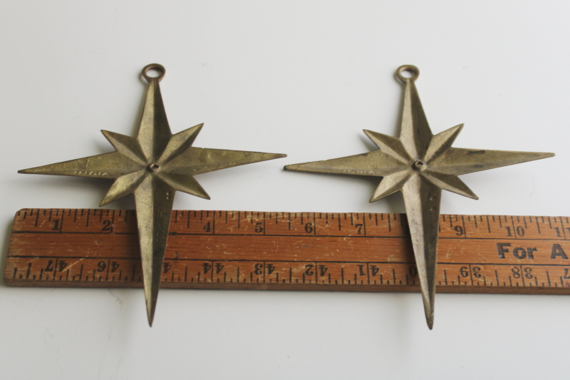 photo of pair of solid brass etched stars, wall hanging decor boho celestial  #3