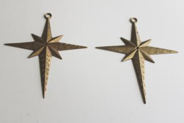 catalog photo of pair of solid brass etched stars, wall hanging decor boho celestial 