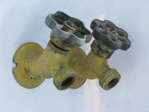 photo of pair of solid brass vintage architectural or garden spigots / taps #1