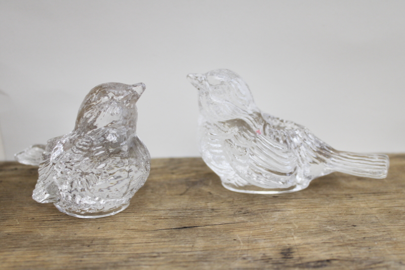 photo of pair of sparrows, clear glass bird figurines candle holders, songbirds  #3