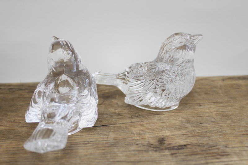 photo of pair of sparrows, clear glass bird figurines candle holders, songbirds  #4