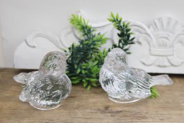catalog photo of pair of sparrows, clear glass bird figurines candle holders, songbirds 