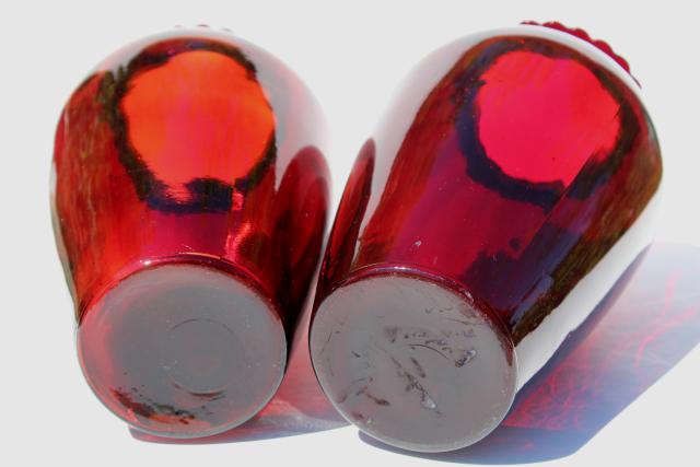 photo of pair of tall Christmas red vases, vintage Anchor Hocking royal ruby glass  #9