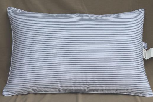 photo of pair of ticking stripe white down pillows, 90s vintage luxury bedding Down Inc  #2