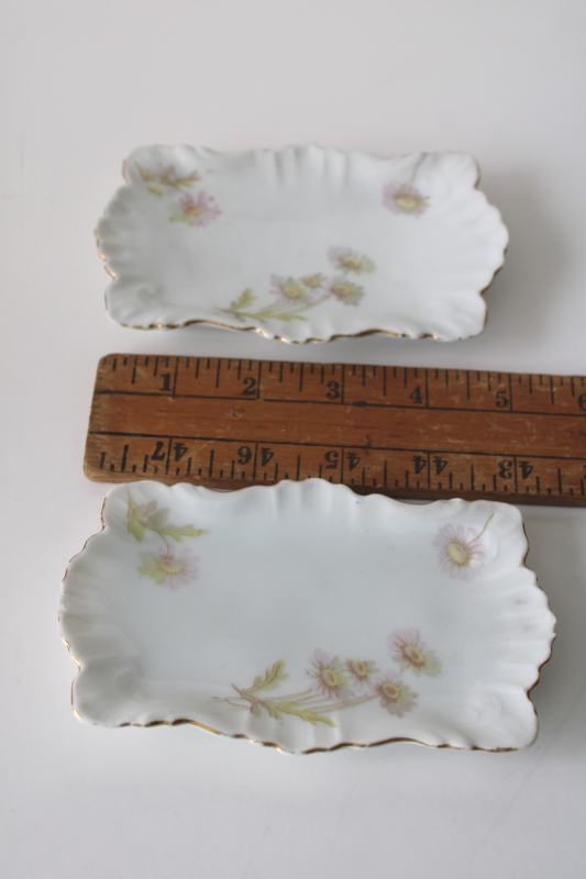photo of pair of tiny china trays, trinket dishes or pin trays w/ pink daisies, early 1900s antiques  #2
