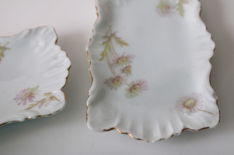 photo of pair of tiny china trays, trinket dishes or pin trays w/ pink daisies, early 1900s antiques  #5