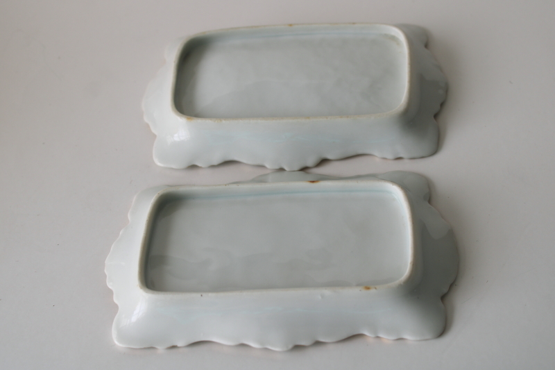 photo of pair of tiny china trays, trinket dishes or pin trays w/ pink daisies, early 1900s antiques  #6