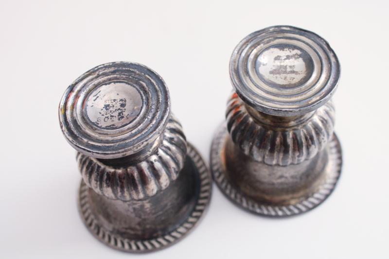 photo of pair of tiny old sterling silver vases or spill holders, trophy cup shape urns #5