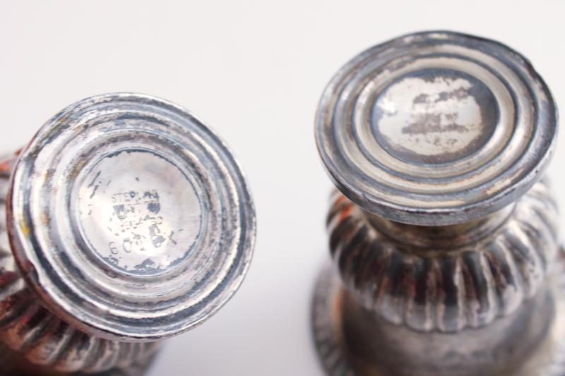 photo of pair of tiny old sterling silver vases or spill holders, trophy cup shape urns #6