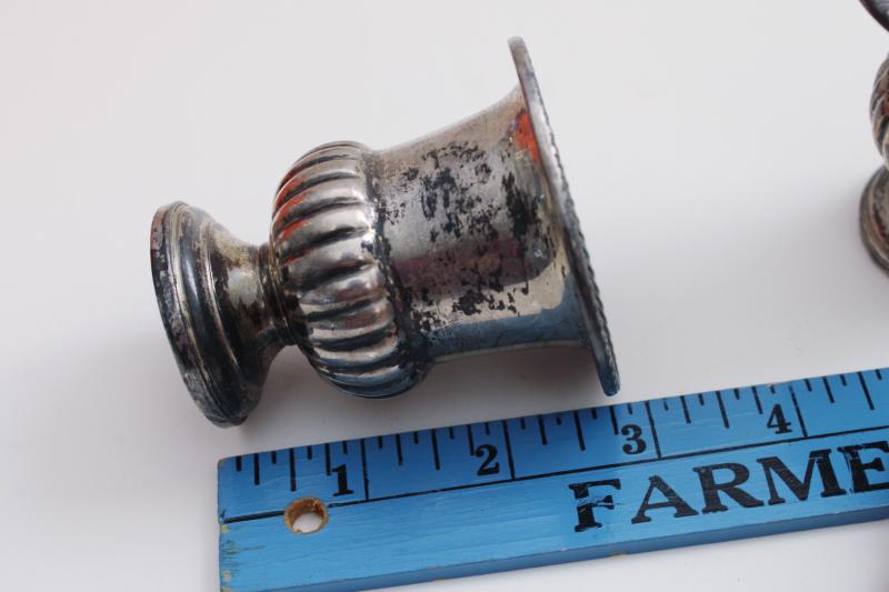 photo of pair of tiny old sterling silver vases or spill holders, trophy cup shape urns #9