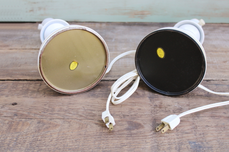 photo of pair of tole metal candlestick lamps, white w/ mustard gold, 80s vintage cottage style #4