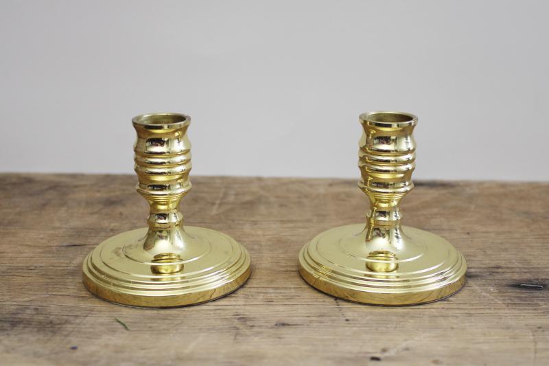 photo of pair of vintage Baldwin brass candle holders, heavy polished brass candlesticks #1