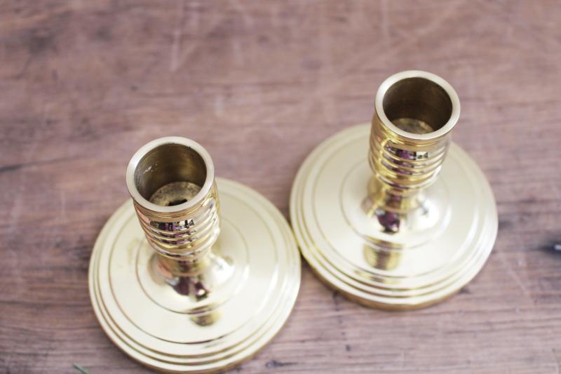 photo of pair of vintage Baldwin brass candle holders, heavy polished brass candlesticks #2