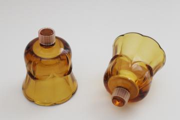 catalog photo of pair of vintage amber glass peg style votive candle holders lotus shape