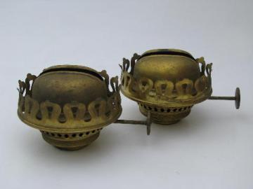 catalog photo of pair of vintage brass Arts and Crafts kerosene or oil lamp burners, lot #4