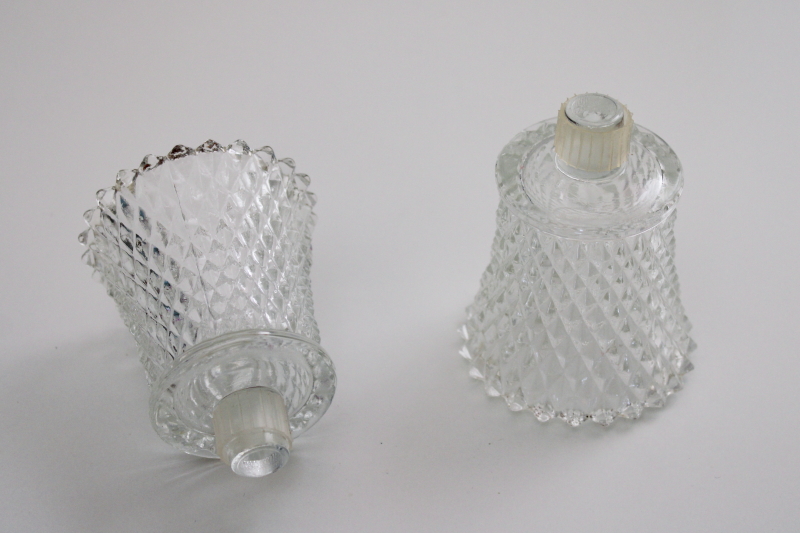 photo of pair of vintage clear glass peg style votive candle holders diamond pattern #1