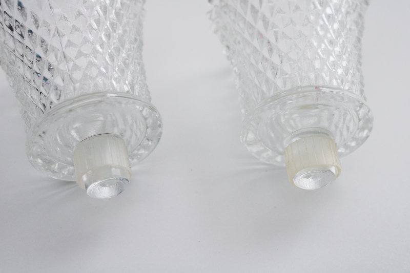 photo of pair of vintage clear glass peg style votive candle holders diamond pattern #3