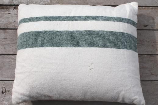 photo of pair of vintage feather pillows w/ old wool camp blanket fabric covers  #4