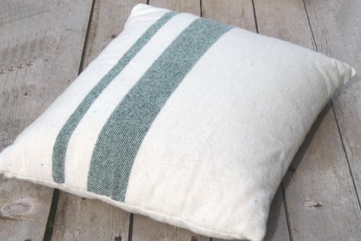 photo of pair of vintage feather pillows w/ old wool camp blanket fabric covers  #5