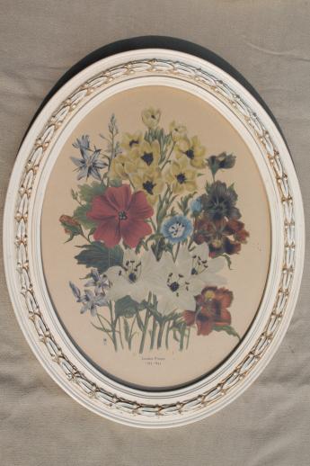 photo of pair of vintage floral botanical flower prints in oval wood picture frames #2