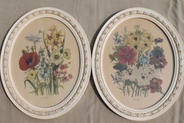 catalog photo of pair of vintage floral botanical flower prints in oval wood picture frames