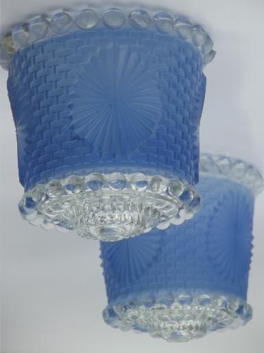 photo of pair of vintage  glass shades for antique electric ceiling light fixtures #1