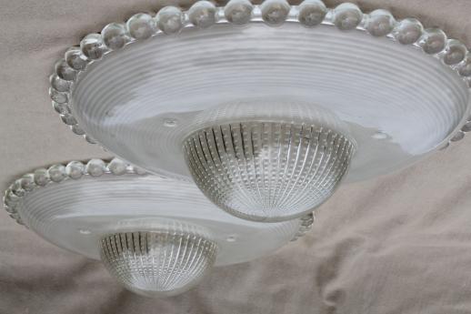 photo of pair of vintage hobnail edge glass lamp shades for ceiling pendant lights #1