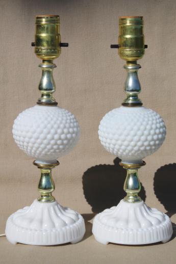 photo of pair of vintage hobnail milk glass boudoir vanity table lamps, cottage style! #1