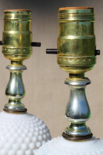 photo of pair of vintage hobnail milk glass boudoir vanity table lamps, cottage style! #3