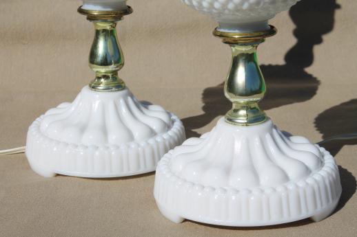 photo of pair of vintage hobnail milk glass boudoir vanity table lamps, cottage style! #4