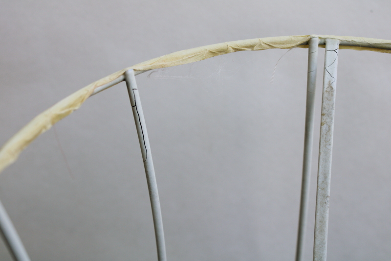 photo of pair of vintage lamp shade frames, bare wire frame hourglass bell octagon lampshades #4