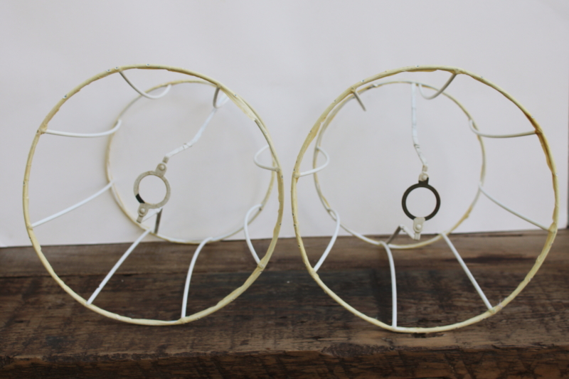 photo of pair of vintage lamp shade frames, bare wire frame hourglass bell octagon lampshades #5