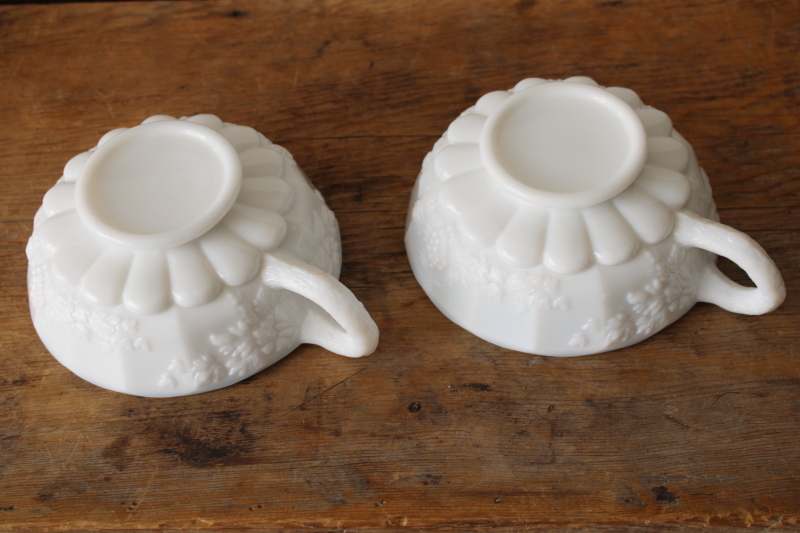 photo of pair of vintage milk glass candle holders, rare chamber candle sticks paneled grapes pattern  #4