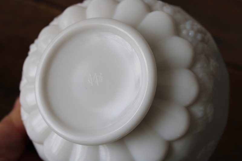 photo of pair of vintage milk glass candle holders, rare chamber candle sticks paneled grapes pattern  #5