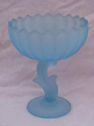 photo of pair vintage pale blue satin glass flower bowls #2