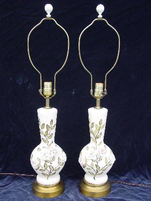 photo of Pair old shabby roses vintage china lamps #1