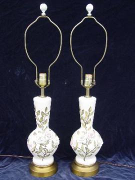 catalog photo of Pair old shabby roses vintage china lamps