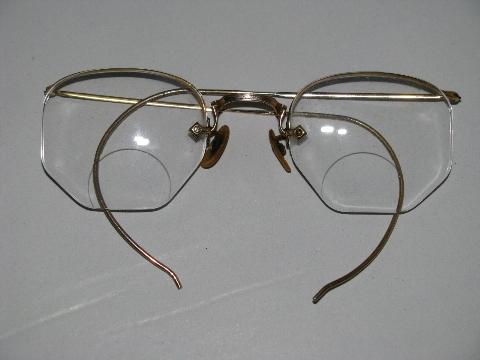 photo of pair old vintage Artcraft 12k gold bifocal spectacles w/case #1