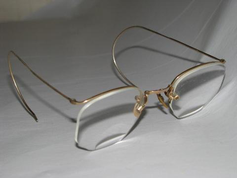 photo of pair old vintage Artcraft 12k gold bifocal spectacles w/case #3