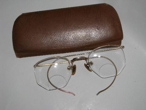 photo of pair old vintage Artcraft 12k gold bifocal spectacles w/case #4